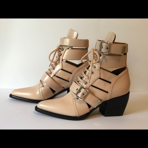 CHLOE RYLEE PINK LEATHER CUTOUT ANKLE BOOTS - Picture 11 of 13